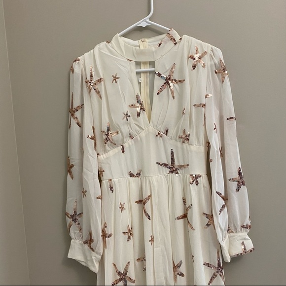 Chiffon Dress off White with Bead Work - Picture 7 of 13